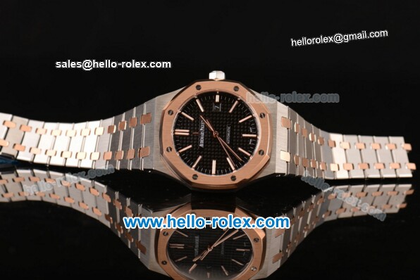 Audemars Piguet Royal Oak Swiss ETA 2824 Automatic Two Tone Case with Stick Markers and Black Grid Dial - 1:1 Original - Click Image to Close